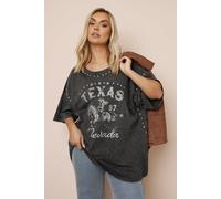 Yours 'texas' Acid Wash Slogan T-Shirt In Grey Grey 14