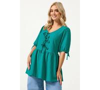 Yours Women's Textured Bow Tie Front Top in Teal | Size: 14