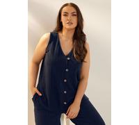 Yours Curve Blue Textured Button Front Waistcoat - Women's - Plus Size Curve