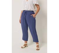 Yours Women's Textured Crop Trousers in Dark Blue | Size: 18