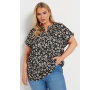 Yours Curve Textured Daisy Print Top - Women's - Plus Size Curve Black