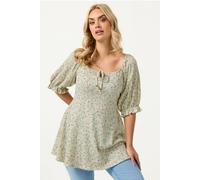 Yours Women's Textured Ditsy Floral Milkmaid Top in Light Green | Size: 30-32 Yours Light Green 30-32