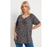 Yours Women's Textured Ditsy Floral Print Top in Black | Size: 18 Yours Black 18