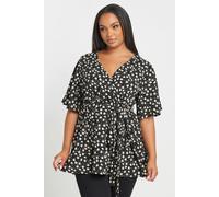 Yours Women's Textured Floral Print Wrap Top in Black | Size: 30-32 Yours Black 30-32