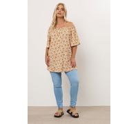 Yours Curve Textured Leaf Print Bardot Top - Women's - Plus Size Curve Orange