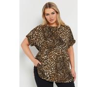 Yours Women's Textured Leopard Print Eyelet Top in Brown | Size: 18