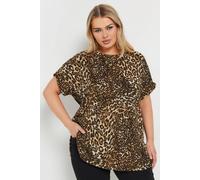 Yours Women's Textured Leopard Print Eyelet Top in Brown | Size: 30/32