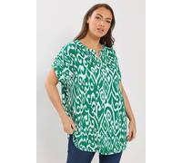 Yours Curve Textured Swirl Notch Neck Top - Women's - Plus Size Curve Green