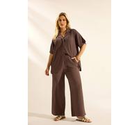 Yours Women's Textured Wide Leg Trousers in Brown | Size: 22/24