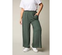 Yours Curve Textured Wide Leg Trousers - Women's - Plus Size Curve Green