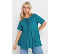 Yours Women's Tie Front Peplum Top in Teal | Size: 20