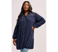 Yours Curve Blue Tiered Crochet Detail Shirt - Women's - Plus Size Curve