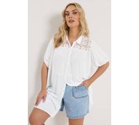 Yours Women's Tiered Crochet Detailed Shirt in White | Size: 20