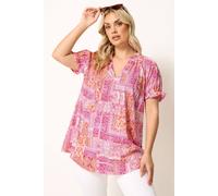 Yours Curve Tile Print Blouse - Women's - Plus Size Curve Pink
