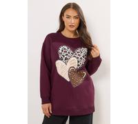 Yours Women's Triple Heart Print Sweatshirt in Burgundy | Size: 18 Yours Burgundy 18