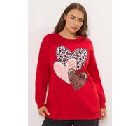 Yours Women's Triple Heart Print Sweatshirt in Red | Size: 22-24 Yours Red 22-24