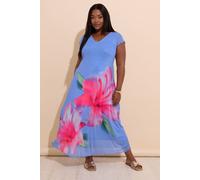 Yours Curve Tropical Floral Mesh Maxi Dress - Women's - Plus Size Curve Blue
