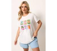 Yours Women's Tropical Postcard Relaxed T-Shirt in White | Size: 16