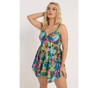 Yours Women's Tropical Print Hanky Hemline Swimdress | Size: 30-32 Yours Multicolor 30-32