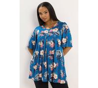 Yours Women's Tropical Print Pleat Front Top in Blue | Size: 30-32 Yours Blue 30-32