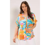 Yours Women's Tropical Tab Detail Shirt in Blue | Size: 16