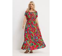 Yours Women's Tropical Tie Neck Maxi Dress in Red | Size: 22-24 Yours Red 22-24