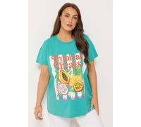 Yours Women's 'Tropical Treats' Beaded T-Shirt in Turquoise | Size: 30-32 Yours Turquoise 30-32