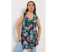 Yours Curve Tropical Pleat Front Vest Top - Women's - Plus Size Curve Black