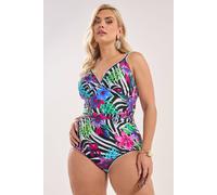 Yours Curve Tropical Zebra Print Plunge Swimsuit - Women's - Plus Size Curve Black