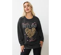 Yours Women's 'True Love Feeling' Embellished Sweatshirt in Grey | Size: 18 Yours Grey 18