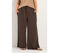 Yours Women's Twill Wide Leg Trousers in Chocolate | Size: 14R