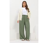 Yours Curve Green Twill Wide Leg Trousers - Women's - Plus Size Curve