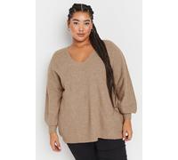 Yours Curve Natural V-Neck Balloon Sleeve Jumper - Women's - Plus Size Curve Brown