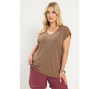 Yours Curve Natural Brown V-Neck Basic T-Shirt - Women's - Plus Size Curve