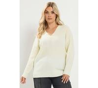 Yours Women's V-Neck Knitted Jumper in Ivory | Size: 26/28
