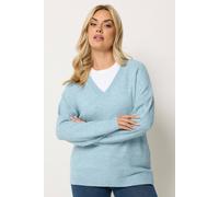 Yours Women's V-Neck Soft Touch Jumper in Baby Blue | Size: 26/28
