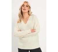 Yours Women's V-Neck Soft Touch Jumper in Cream | Size: 22/24