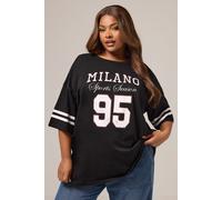 Yours Women's Varsity Oversized T-Shirt in Black | Size: 30-32 Yours Black 30-32