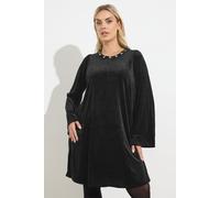 Yours Women's Velour Embellished Shift Dress in Black | Size: 22-24 Yours Black 22-24