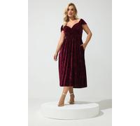 Yours Women's Velvet Midi Dress in Red | Size: 24