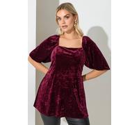 Yours London Curve Wine Velvet Square Neck Top - Women's - Plus Size Curve