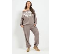 Yours Women's 'Voyage' Off-Shoulder Sweatshirt & Jogger Set in Medium Beige | Size: 26/28