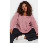 Yours Curve Waffle Knit V-Neck Jumper - Women's - Plus Size Curve Pink