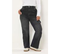 Washed Effect Cargo Jeans Yours Black 24