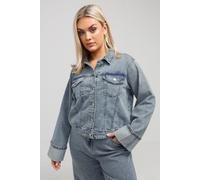 Yours Women's Washed Turn Up Denim Jacket in Light Blue | Size: 22 Yours Light Blue 22