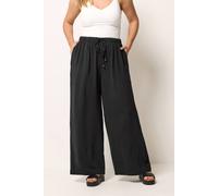 Yours Women's Washed Twill Wide Leg Trousers in Black | Size: 18R
