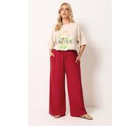 Yours Women's Washed Twill Wide Leg Trousers in Red | Size: 30-32S Yours Red 30-32S