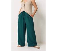 Yours Women's Washed Twill Wide Leg Trousers in Teal | Size: 22/24R
