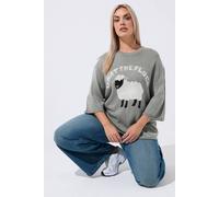 Yours Women's 'What The Flocks' Knitted T-Shirt in Light Grey | Size: 18-20 Yours Light Grey 18-20