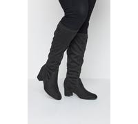 Wide & Extra Wide Fit Faux Suede Stretch Back Knee High Boots Yours Black 8EEE